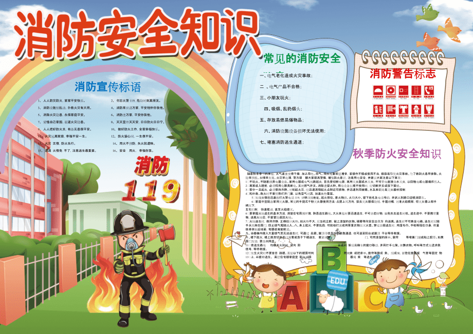 彩色学生电子小报手抄报模板消防安全 (29)